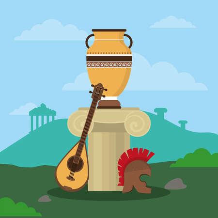 greek jar in columnのイラスト素材