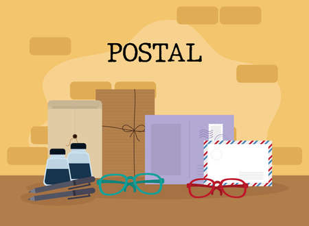 postal lettering and accessoriesのイラスト素材