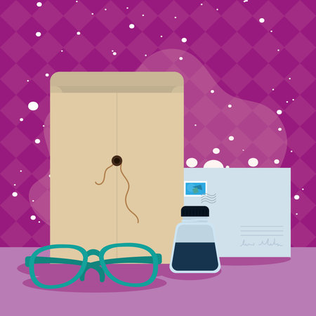 postal postcard and eyeglassesのイラスト素材