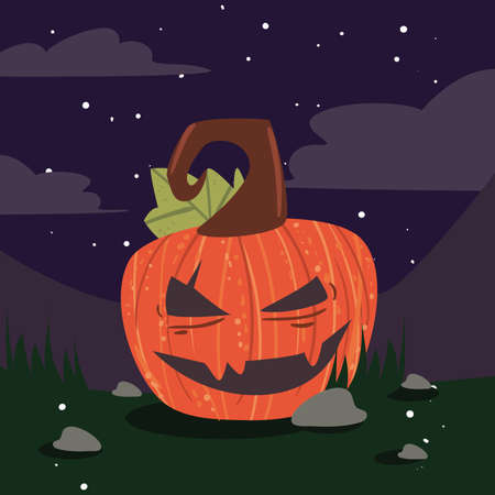 halloween pumpkin night sceneのイラスト素材