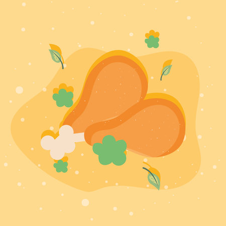 chicken thighs and leafsのイラスト素材