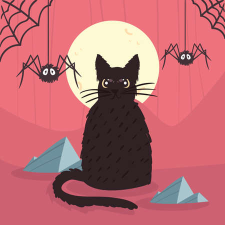 halloween cat with spidersのイラスト素材