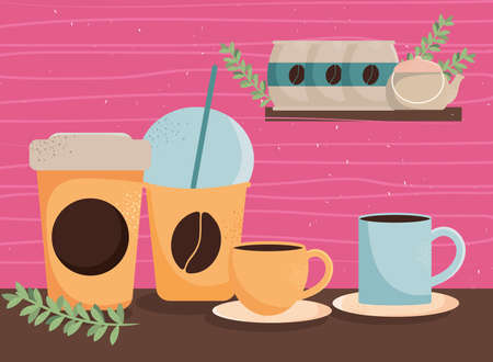 coffee takeway pots and cupsのイラスト素材
