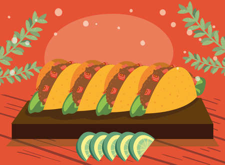 tacos in kitchen boardのイラスト素材