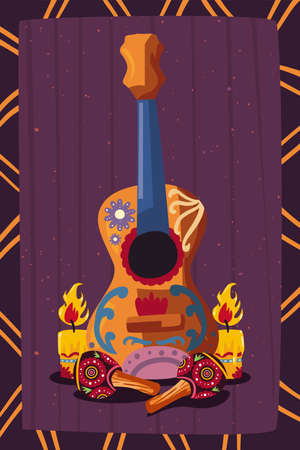 mexican guitar with iconsのイラスト素材