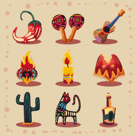 celebration mexican day of the dead iconsのイラスト素材
