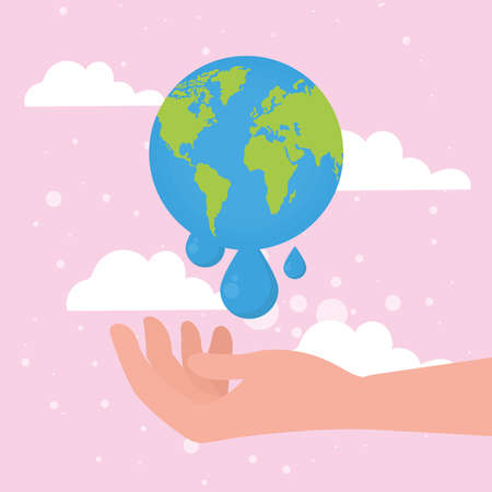 world with drops over handのイラスト素材