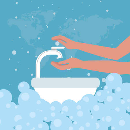 handswashing in washbasin with bubblesのイラスト素材