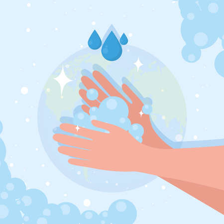 drops over hands on blue backgroundのイラスト素材