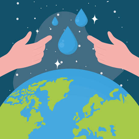 hands with drops and worldのイラスト素材