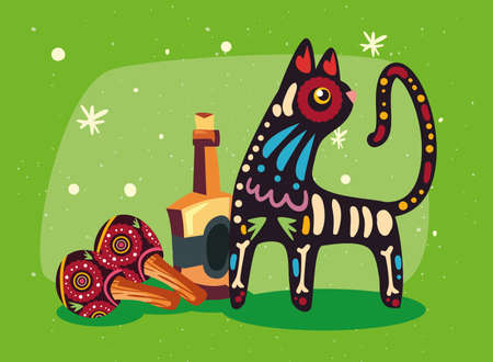 cat tequila and maracasのイラスト素材