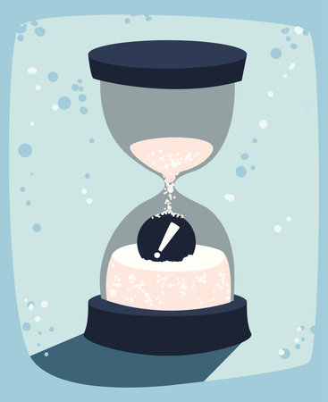 sand hourglass with exclamation button