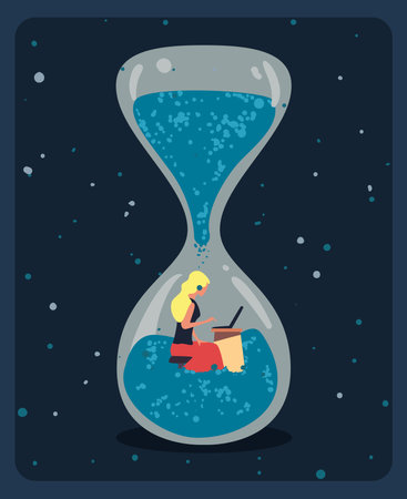 Woman with laptop inside water hourglassのイラスト素材