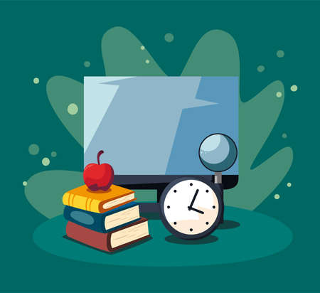 computer with school books and iconsのイラスト素材