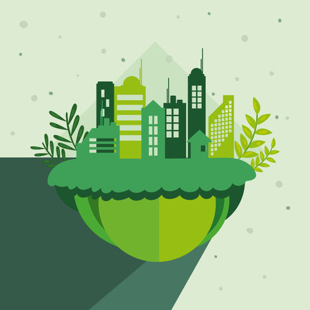 sustainable city with leavesのイラスト素材