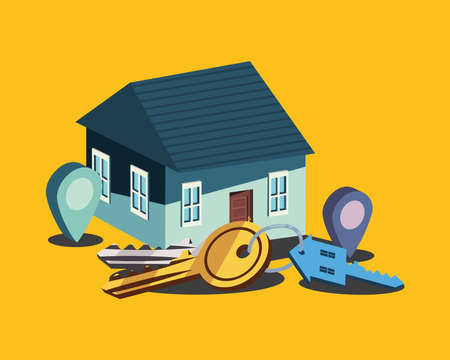 house with keys and gps marksのイラスト素材
