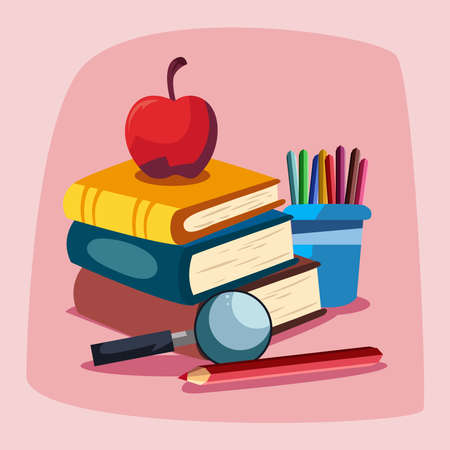 School books and iconsのイラスト素材