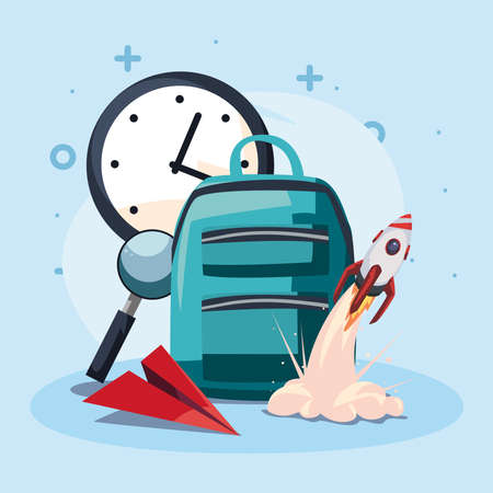 school bag and iconsのイラスト素材