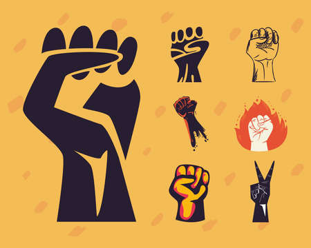 Protest fists hands icon collectionのイラスト素材