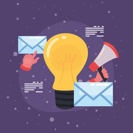 light bulb with iconsのイラスト素材