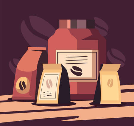 coffee jar and bagsのイラスト素材