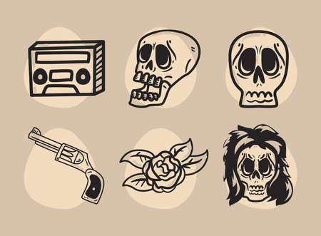Rock and roll doodles icon collectionのイラスト素材