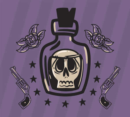 Skull in bottle doodleのイラスト素材