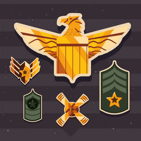Military forces badges stickers iconsのイラスト素材