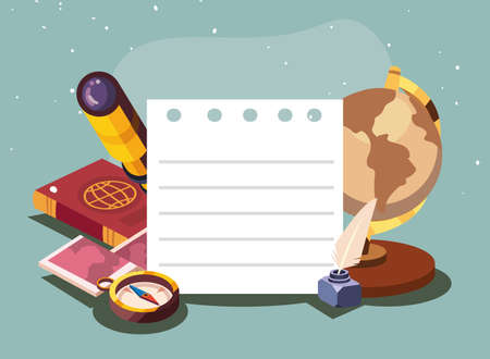 Geography note paper with icon setのイラスト素材