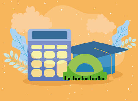 calculator ruler and graduation capのイラスト素材