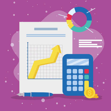 document with increase arrow and calculatorのイラスト素材