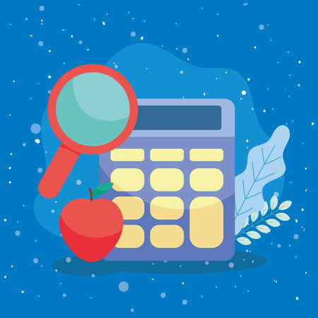 calculator with lupe and appleのイラスト素材