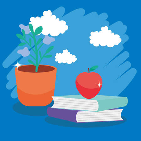 plant and apple on booksのイラスト素材