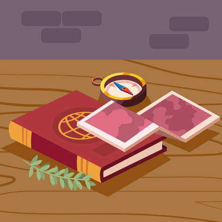 book compass and mapのイラスト素材