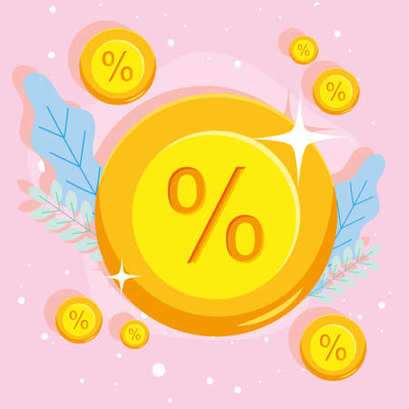 coins with percentage symbolのイラスト素材