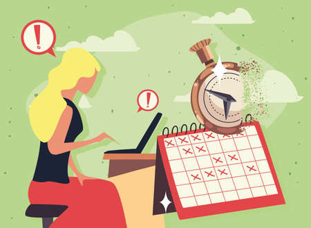 woman working with calendar and chronometerのイラスト素材