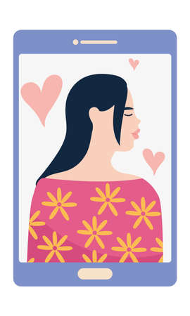 cellphone with woman on screenのイラスト素材