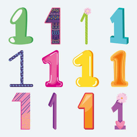 colorful number one setのイラスト素材