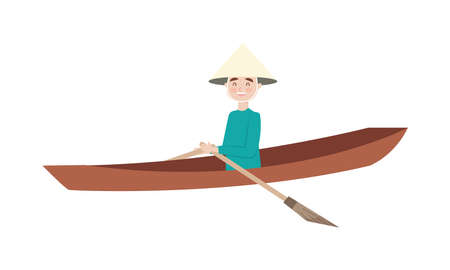 Vietnamese man on boatのイラスト素材
