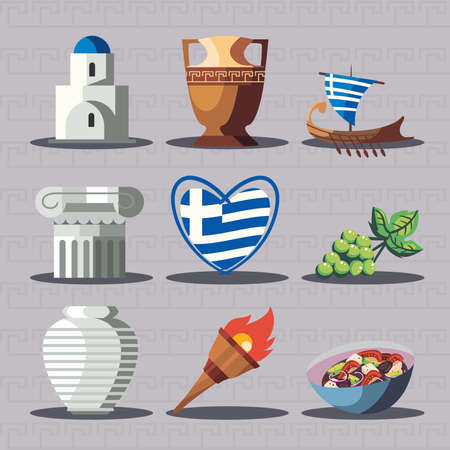 nine greece itemsのイラスト素材