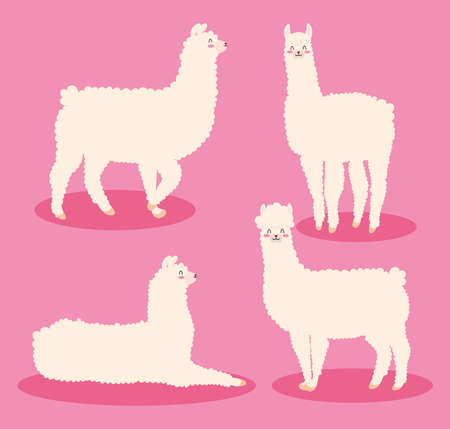 cute alpacas icon setのイラスト素材