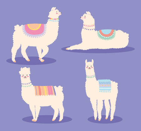 colorful llamas icon setのイラスト素材