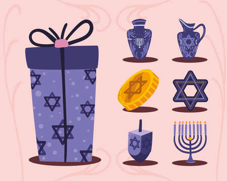 seven hanukkah itemsのイラスト素材