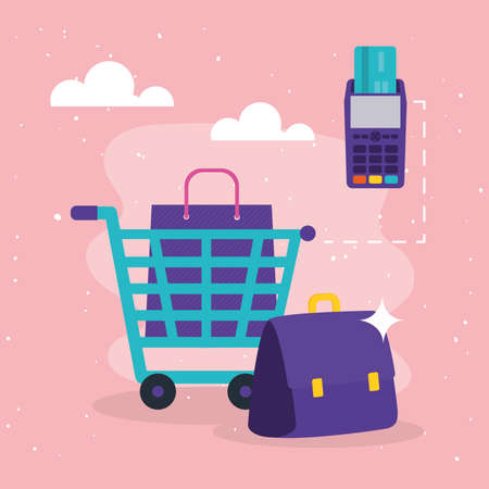blue shopping cartのイラスト素材