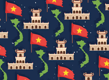 pattern of vietnam buildingsのイラスト素材