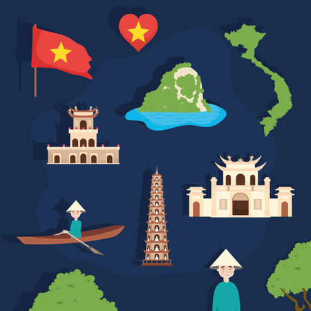 cute vietnam itemsのイラスト素材