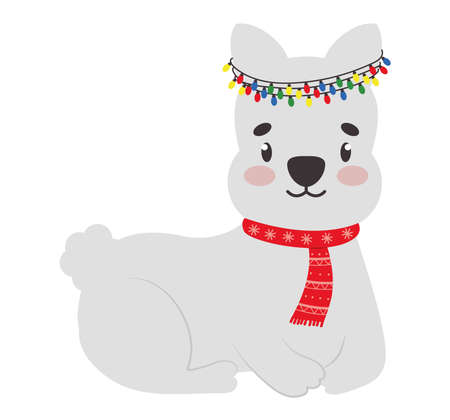 cute christmas dog with lightsのイラスト素材
