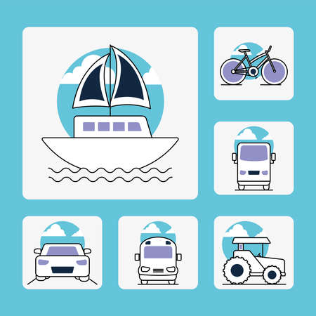 saiboat and transport setのイラスト素材