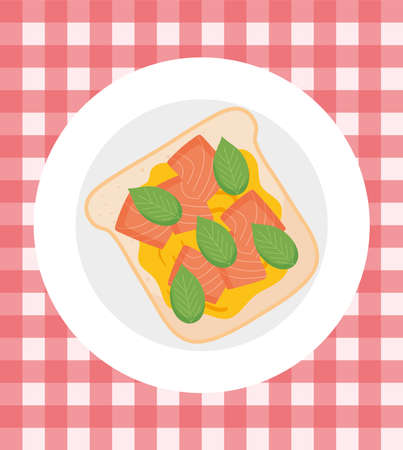 salmon toast illustrationのイラスト素材