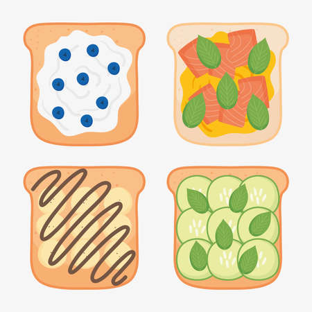 set of breakfast toastのイラスト素材